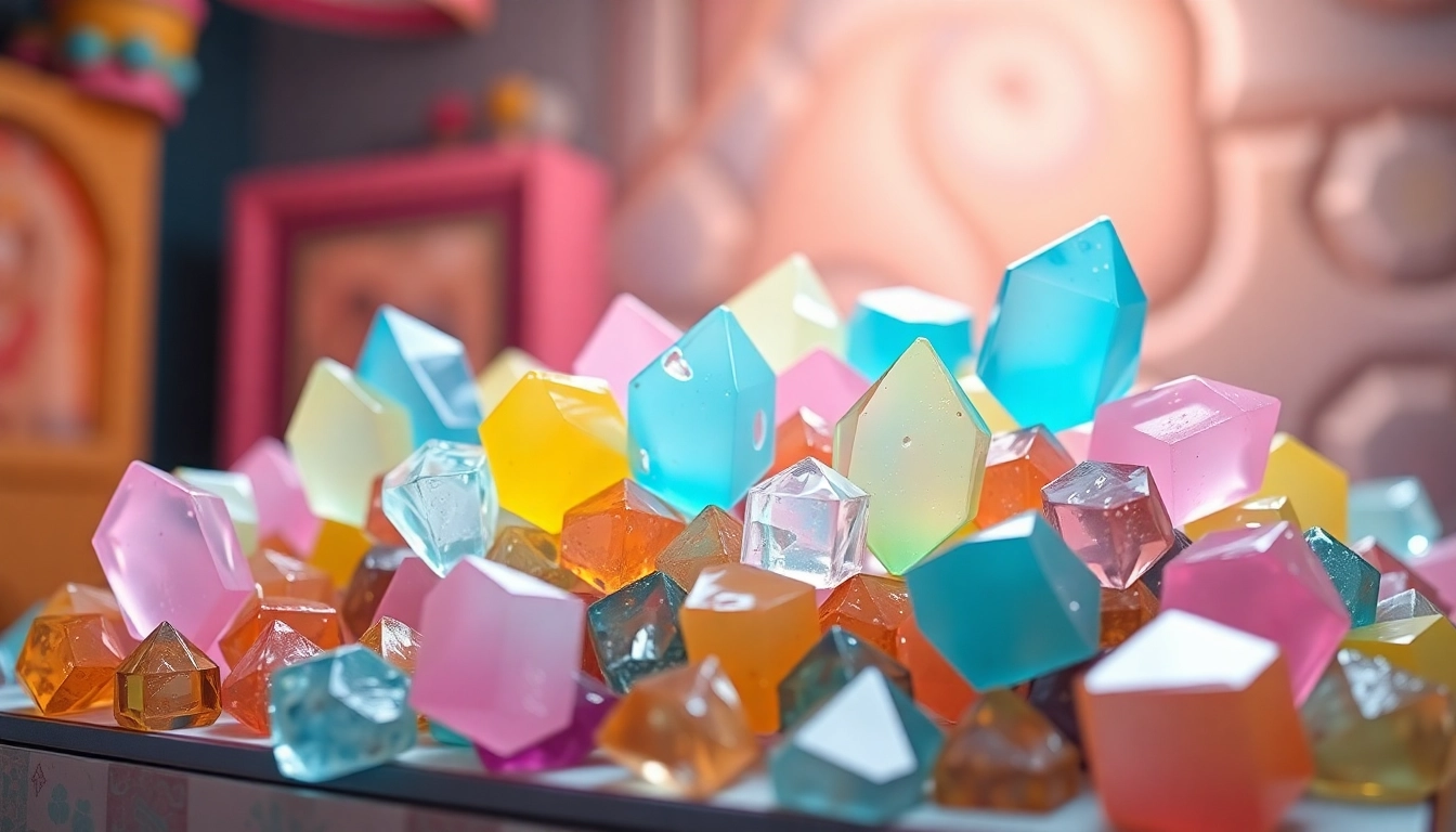 Indulge in Gemini Crystal Candy, showcasing stunning crystal-shaped treats in colorful flavors.