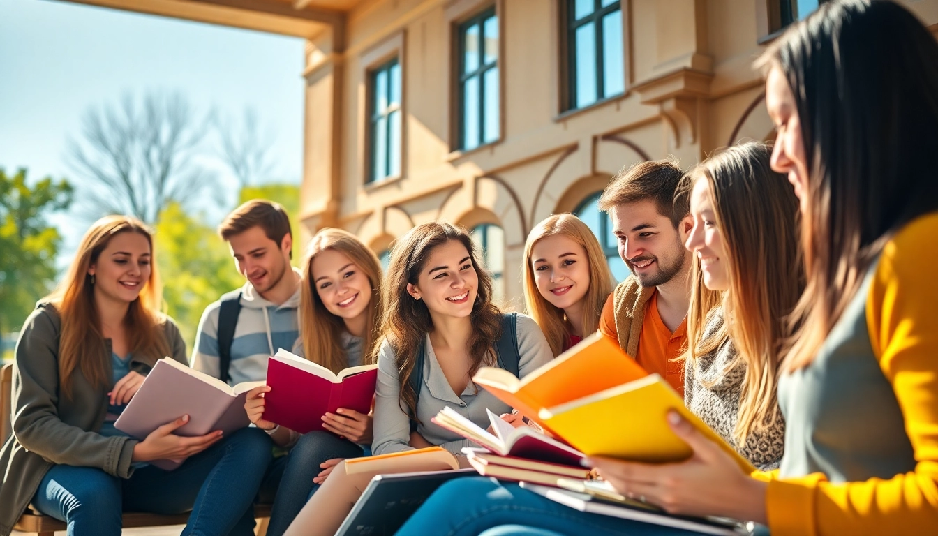 Students engaged in collaborative study for Avrupa'da Üniversite Okumak in a vibrant European campus.