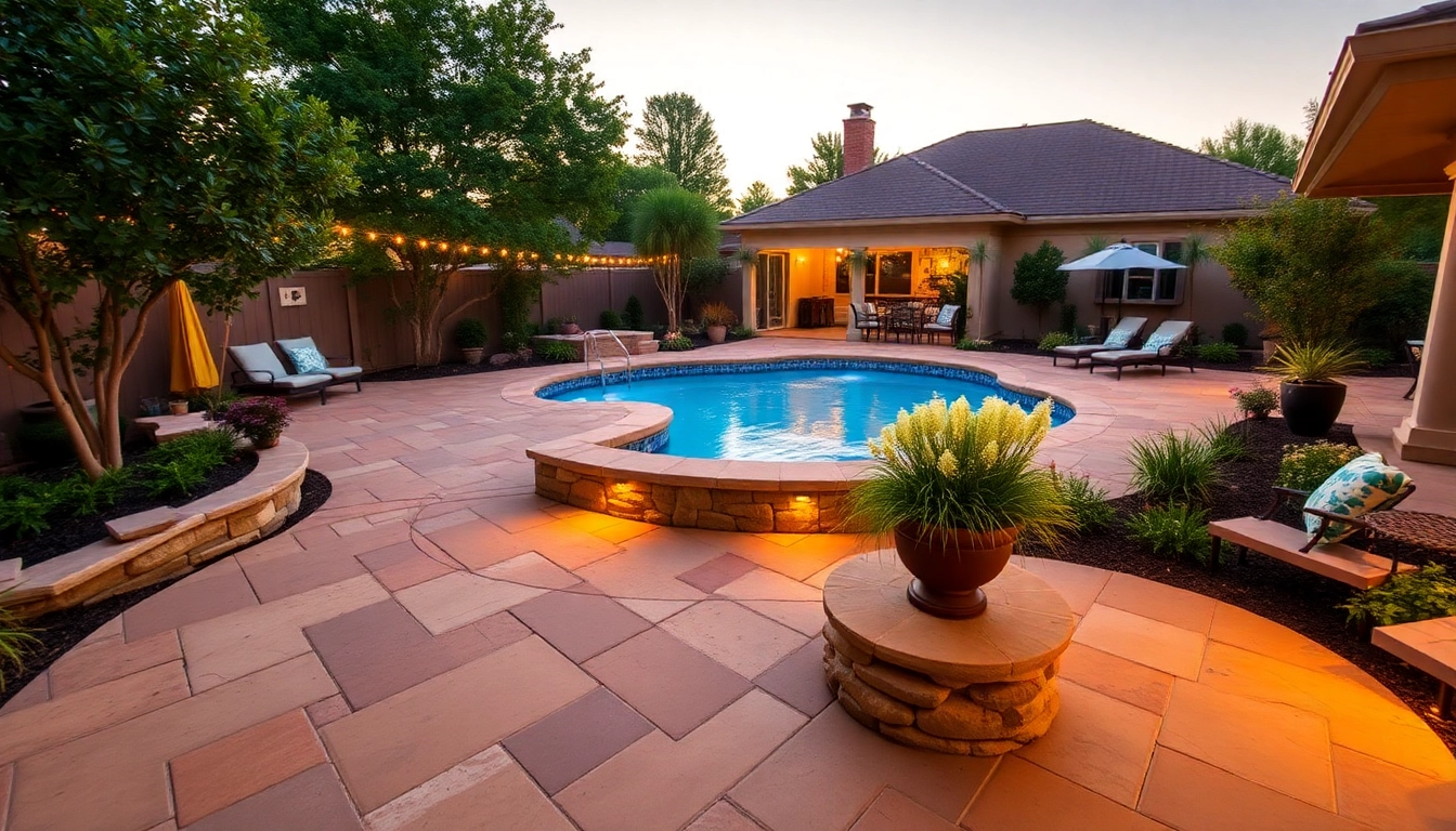 Enhance your outdoor living space with stunning hardscapes & pools, showcasing a stylish patio and glistening water.