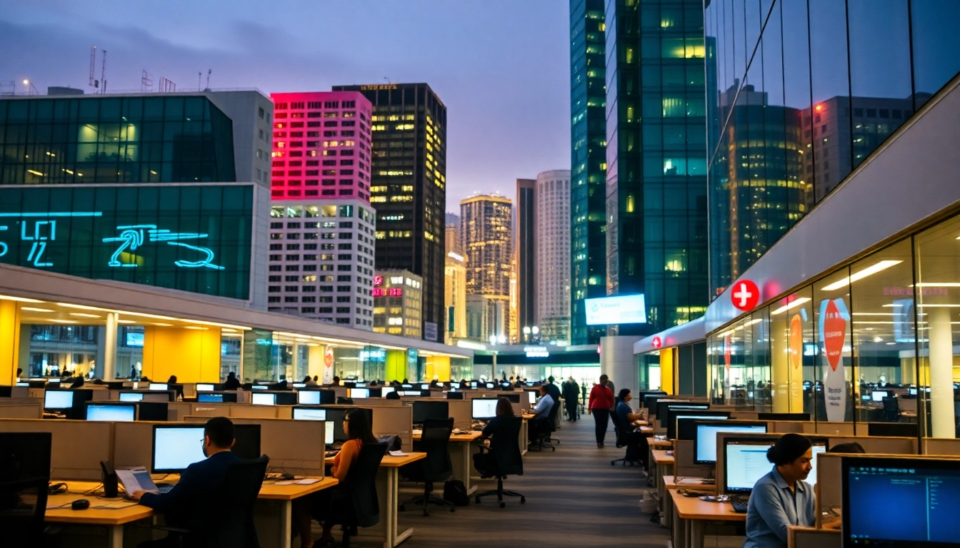 Highlighting the professionalism and growth of Tijuana call centers in a bustling office setting.