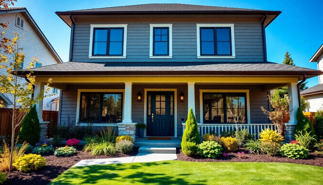 Stunning exterior renovations of a modern home featuring fresh siding, new windows, and beautiful landscaping.