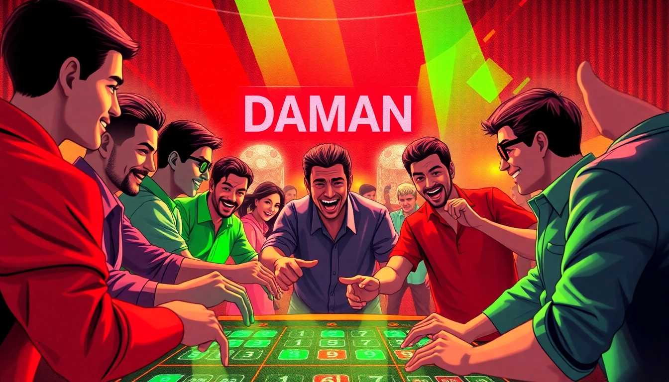 Engage with the Daman color game in a lively casino setting, featuring players predicting vibrant colors.