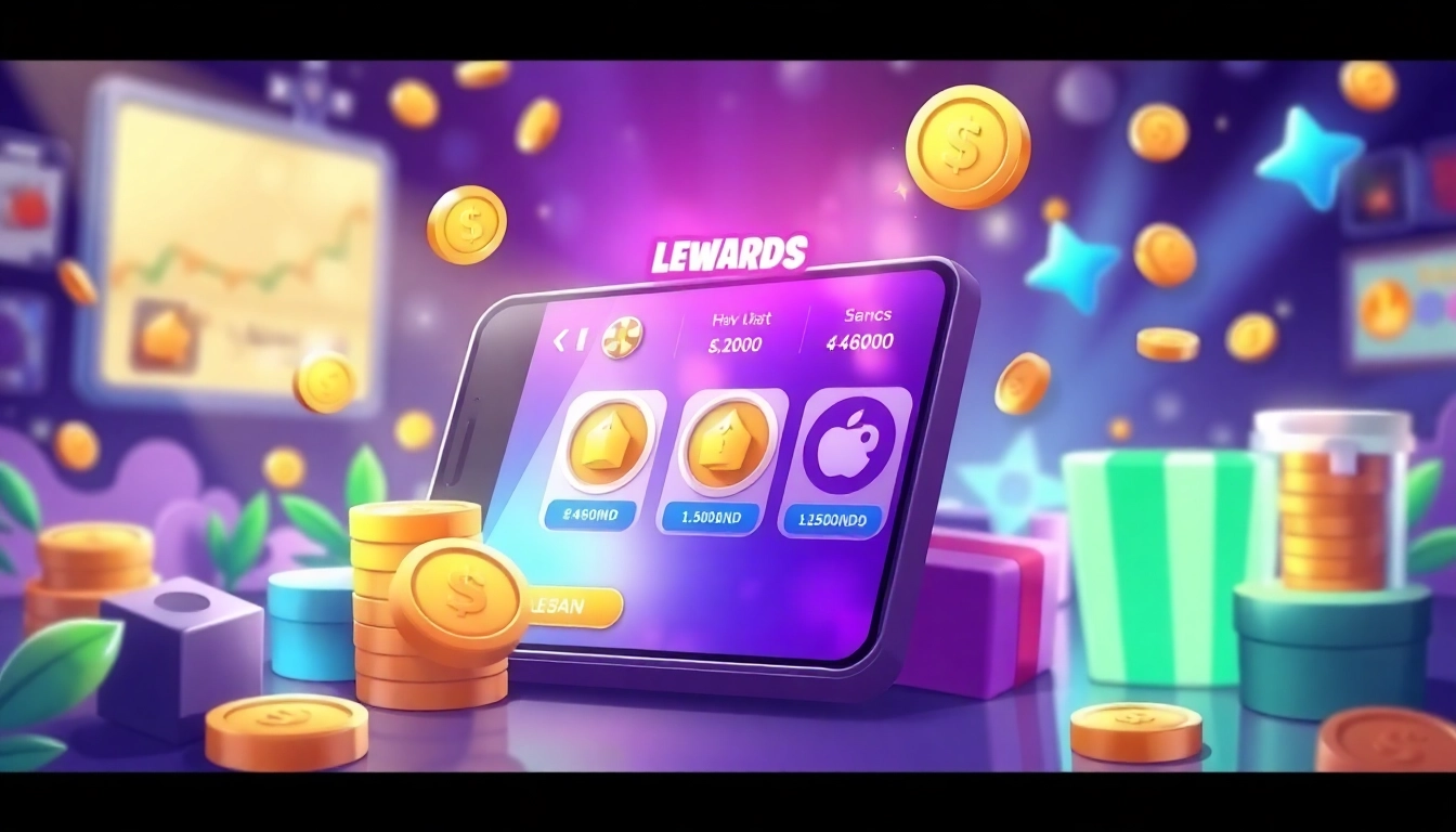 Earn money playing games with an engaging mobile interface showcasing rewards and coins.