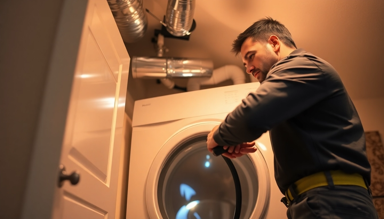 Expert technician conducting dryer vent cleaning in Salt Lake City, Utah for improved home safety.