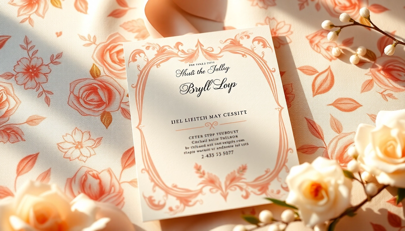 Bryllups invitation showcasing an elegant floral design with soft pastel colors and luxurious texture.