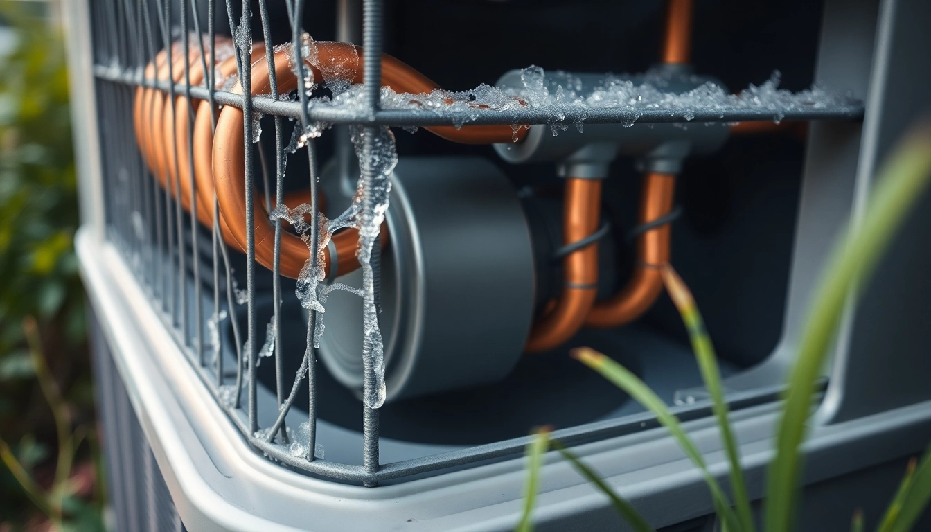 Central air conditioner not blowing cold air due to ice buildup on the coils, indicating possible issues.