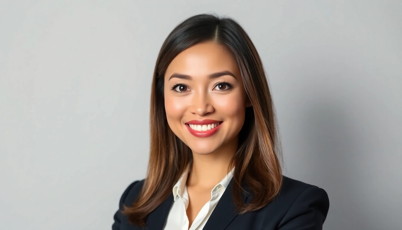 Confident individual posing for corporate headshots in a professional setting.